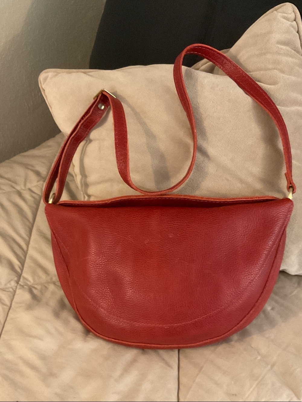 Portland Leather Large Chili Red Crescent Crossbody Bag